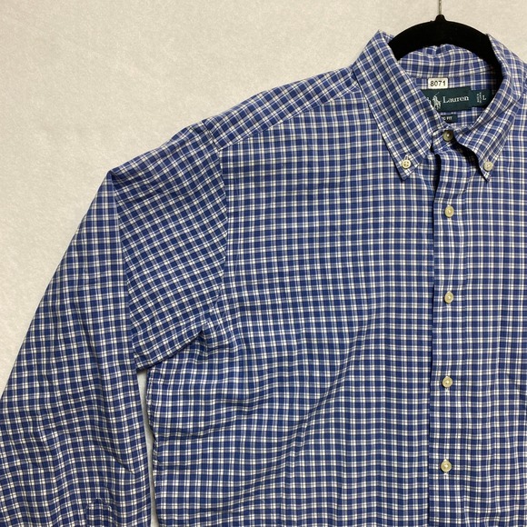 Ralph Lauren Shirt Mens Large Blue White Long Sleeve Classic Fit Button Down - Picture 5 of 8